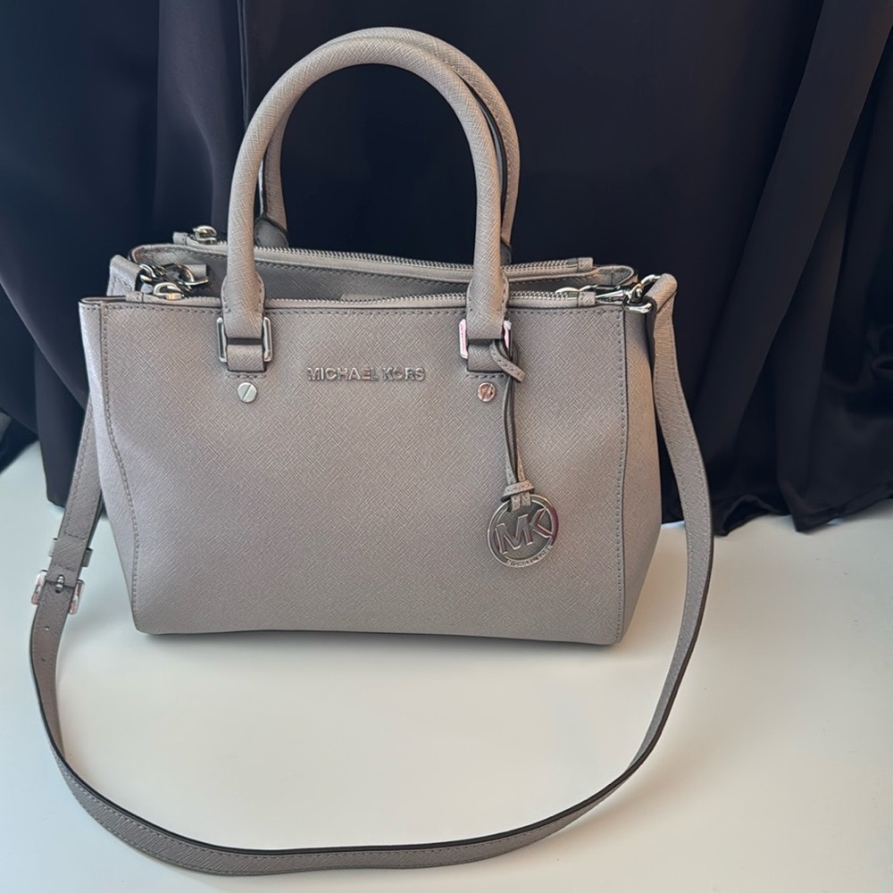 Michael Kors Gray Satchel with Structured Design and Silver Hardware